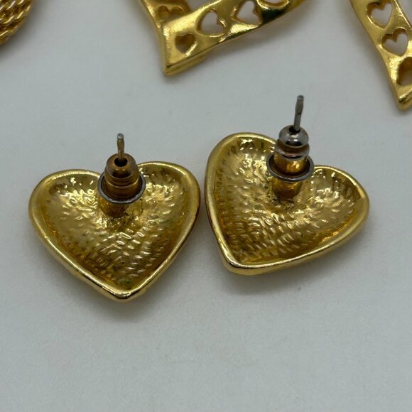 Vintage Gold-Tone Heart & Bow Pierced Earrings Set Statement Vintage - Picture 8 of 11